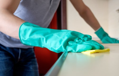 Final checklist and cleaning materials used for a deep cleaning service